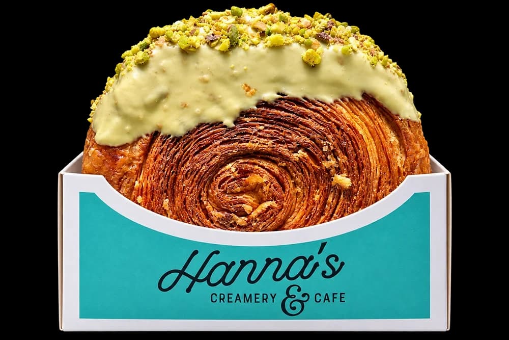 A pastry in Hanna’s branded packaging